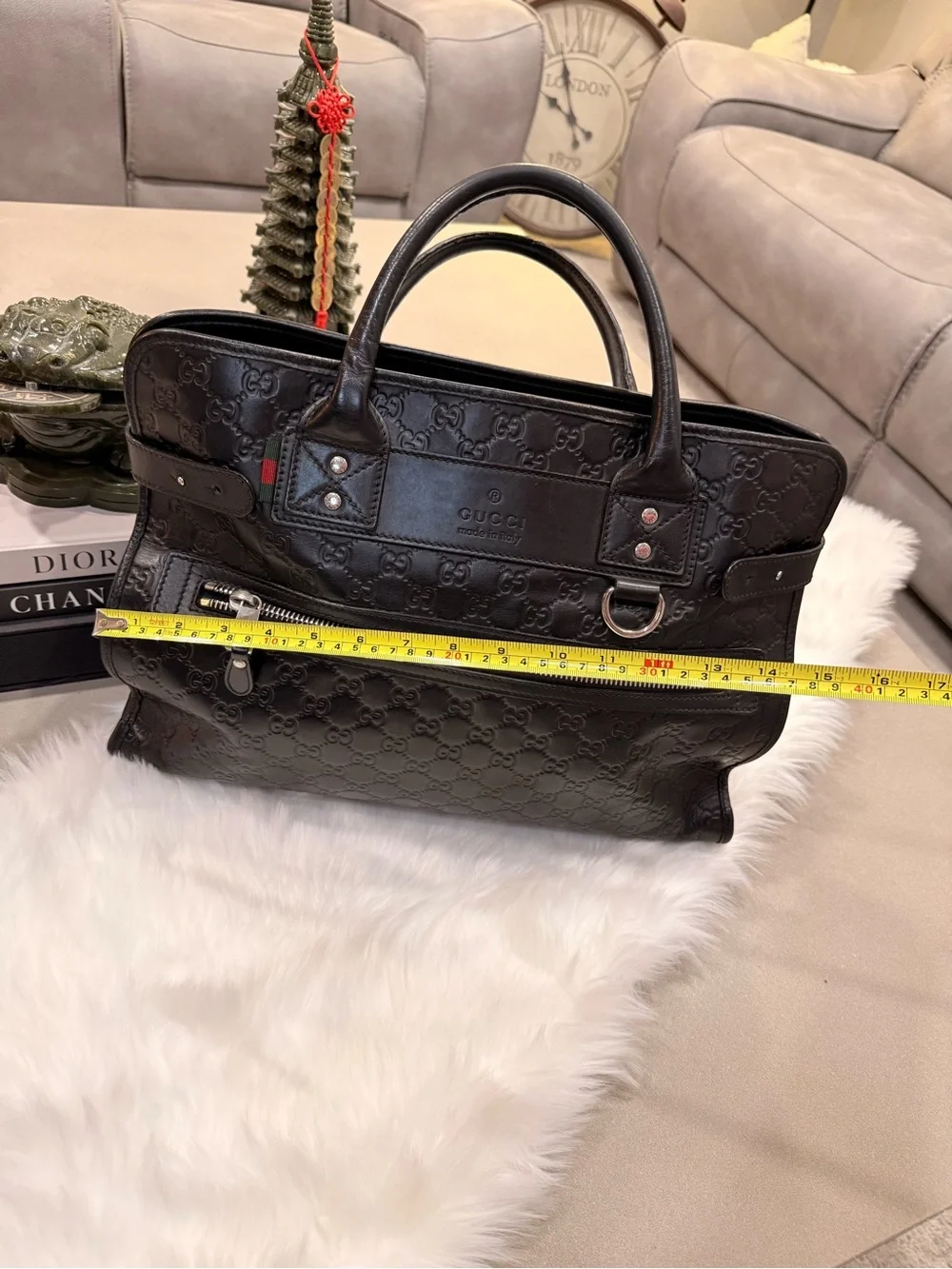 Gucci Black Embossed GG Leather Men’s Briefcase with Silver Hardware